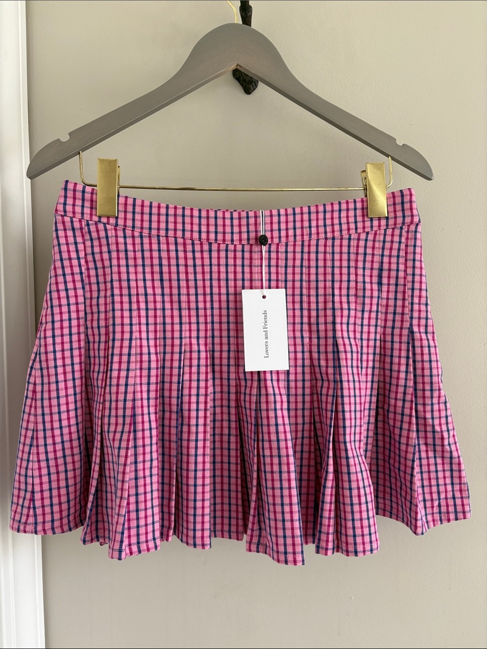 Lovers + Friends Torrance Pleated Mini Skirt in Pink Plaid Size Medium NWT